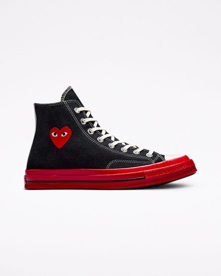 Tenis Converse x Comme des Garçons PLAY Chuck 70 Cano Alto Feminino Pretas Vermelhas | PT Q0P7851